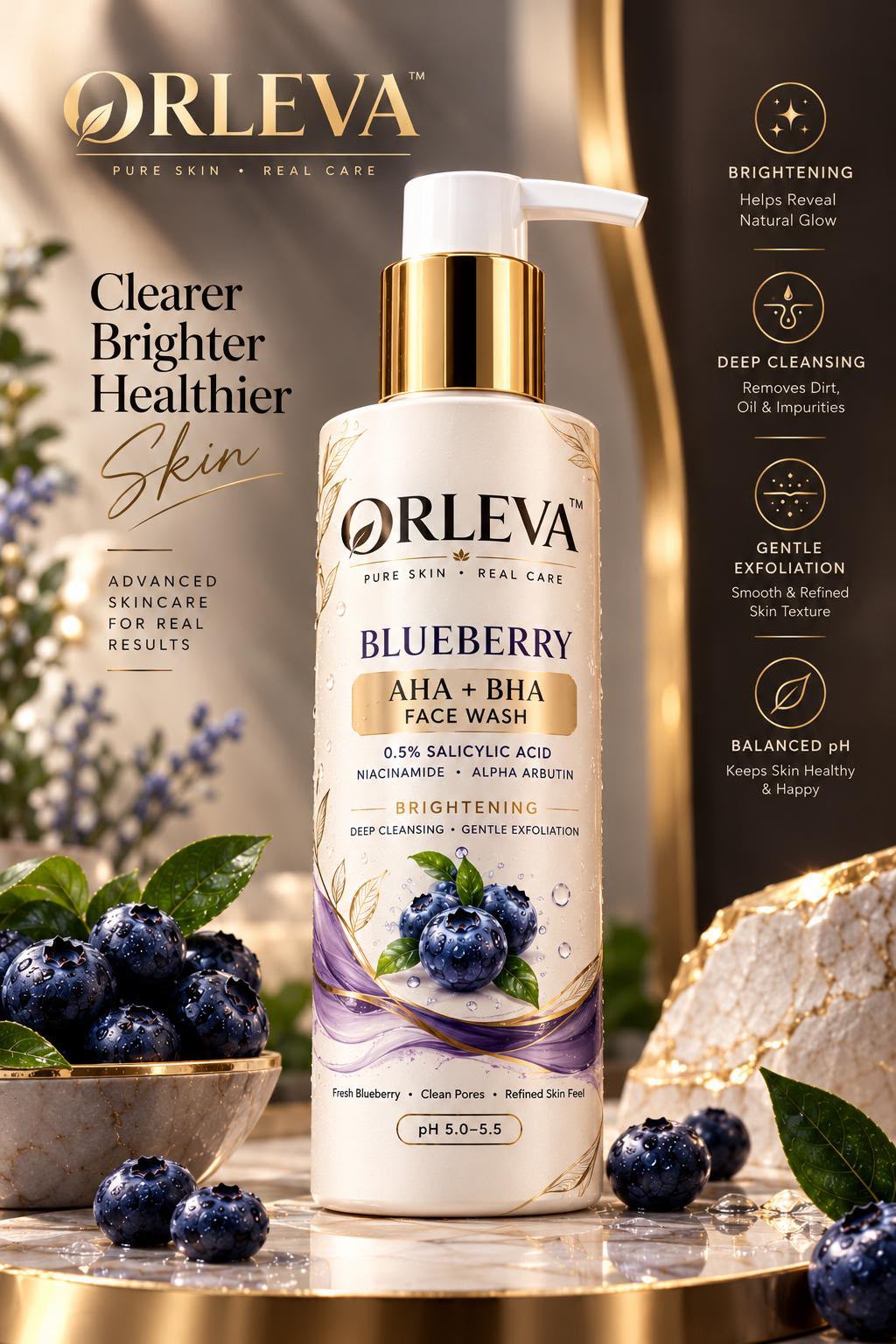 Blueberry AHA+BHA FaceWash Salicylic acid,Niacinamide,Alpha Abrutin